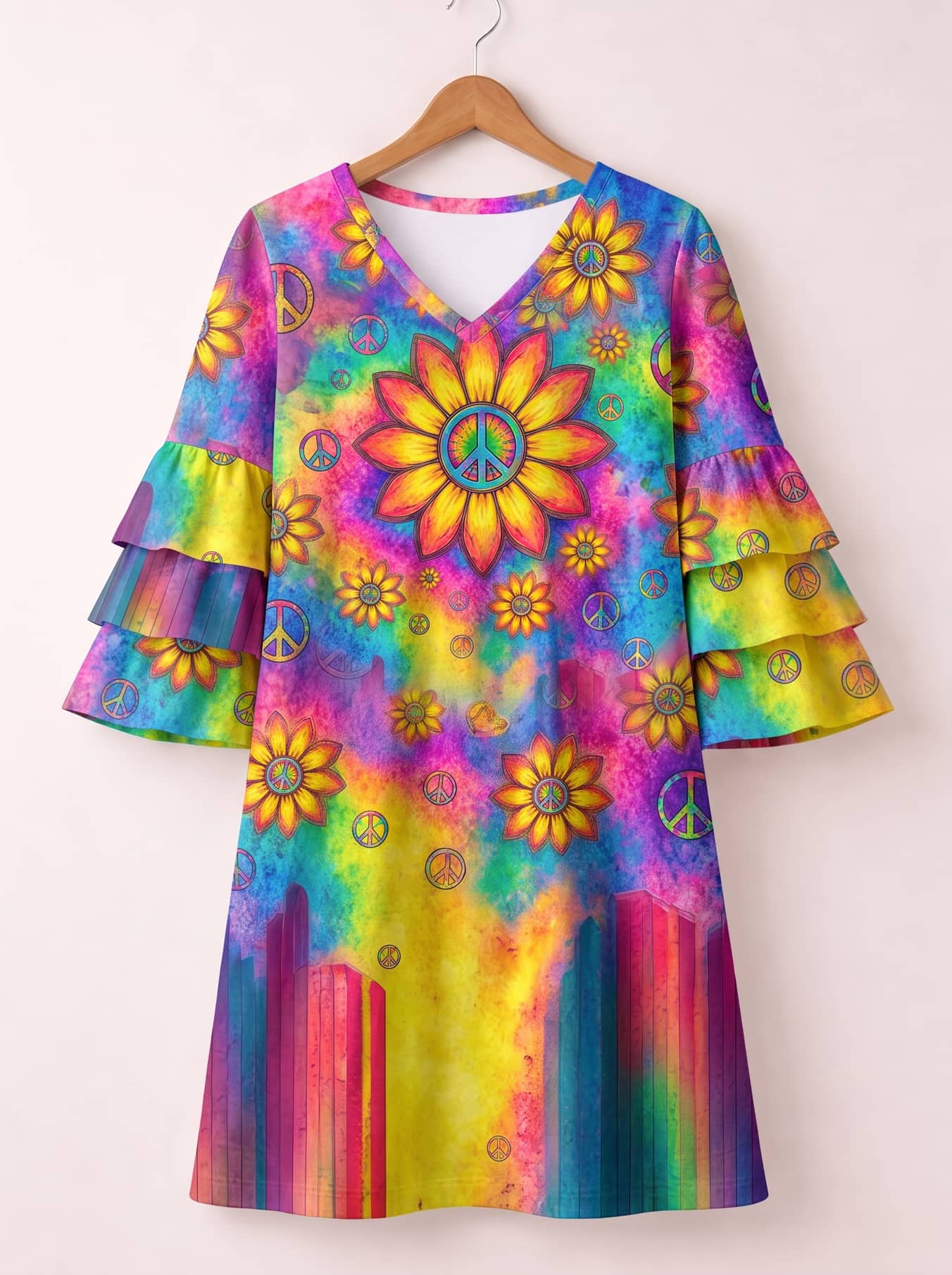 "POUR" Stacked Ruffle Sleeve Dress