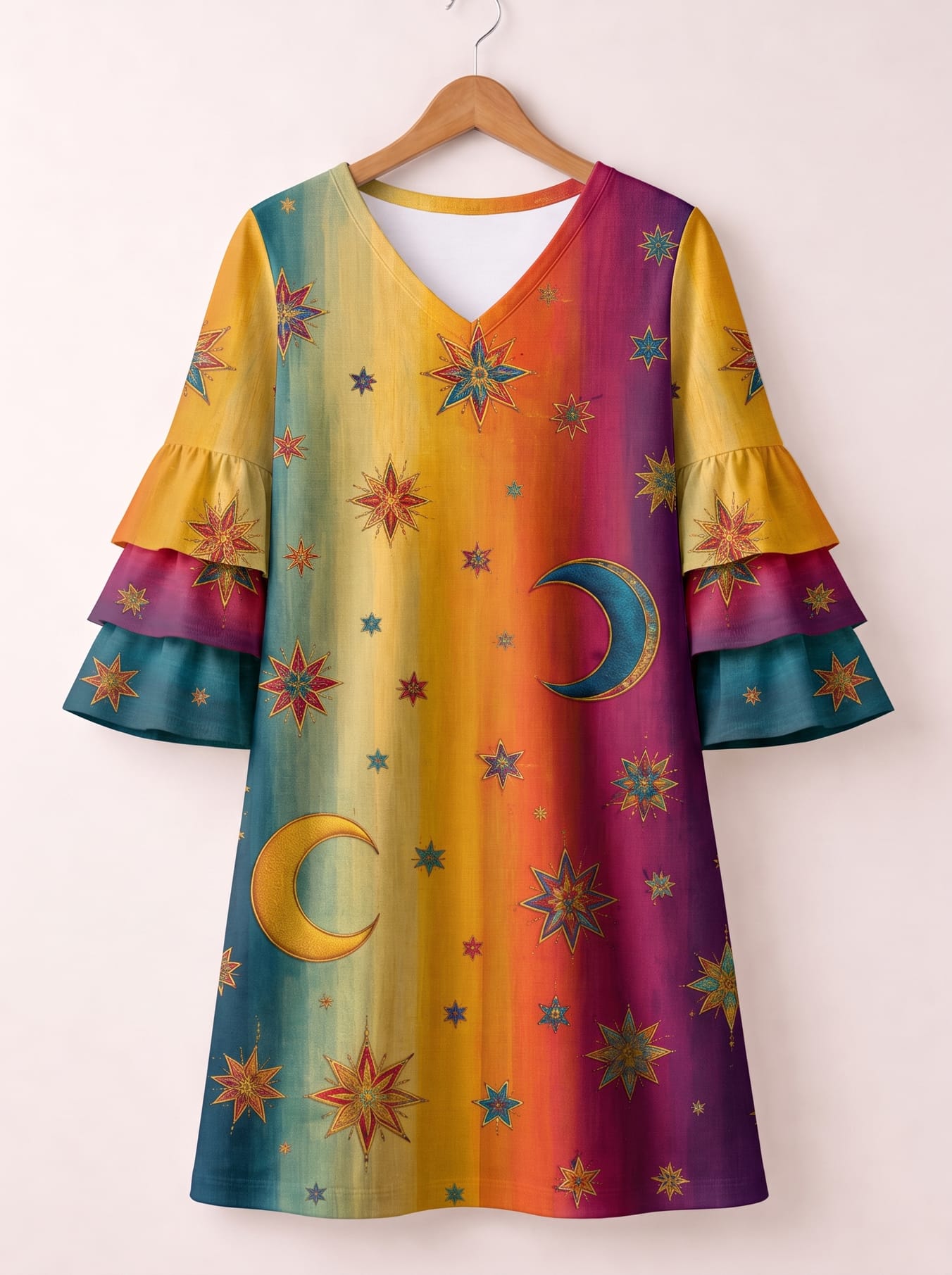 "Stardust" Stacked Ruffle Sleeve Dress