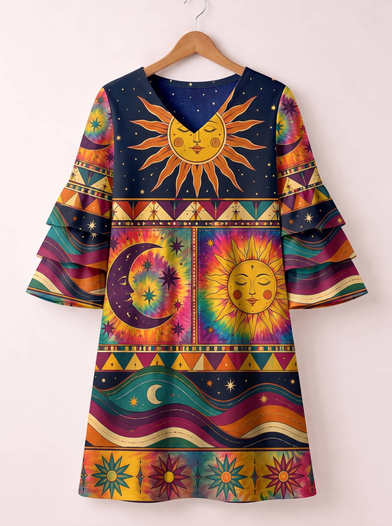 "Solstice" Stacked Ruffle Sleeve Dress