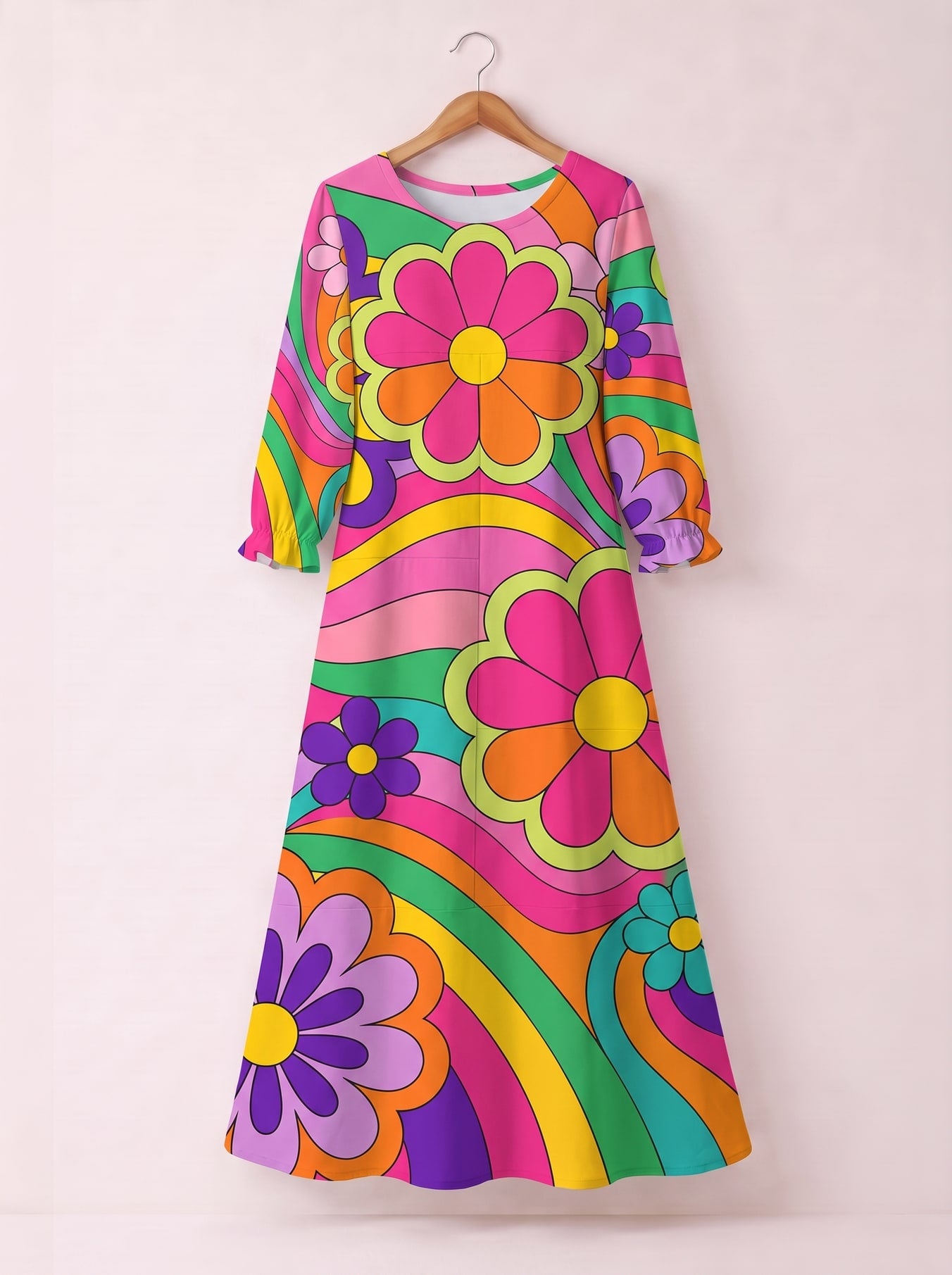 "Groovy" Long Sleeve Maxi Dress
