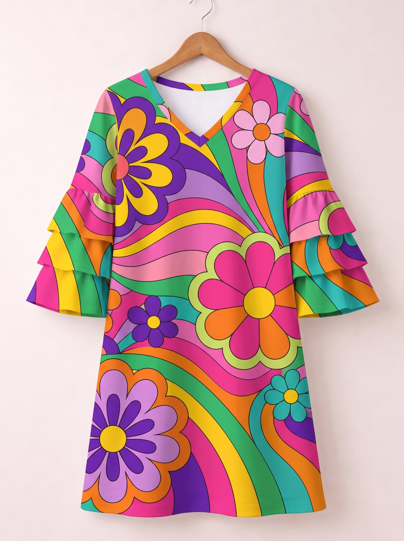 "Groovy" Stacked Ruffle Sleeve Dress