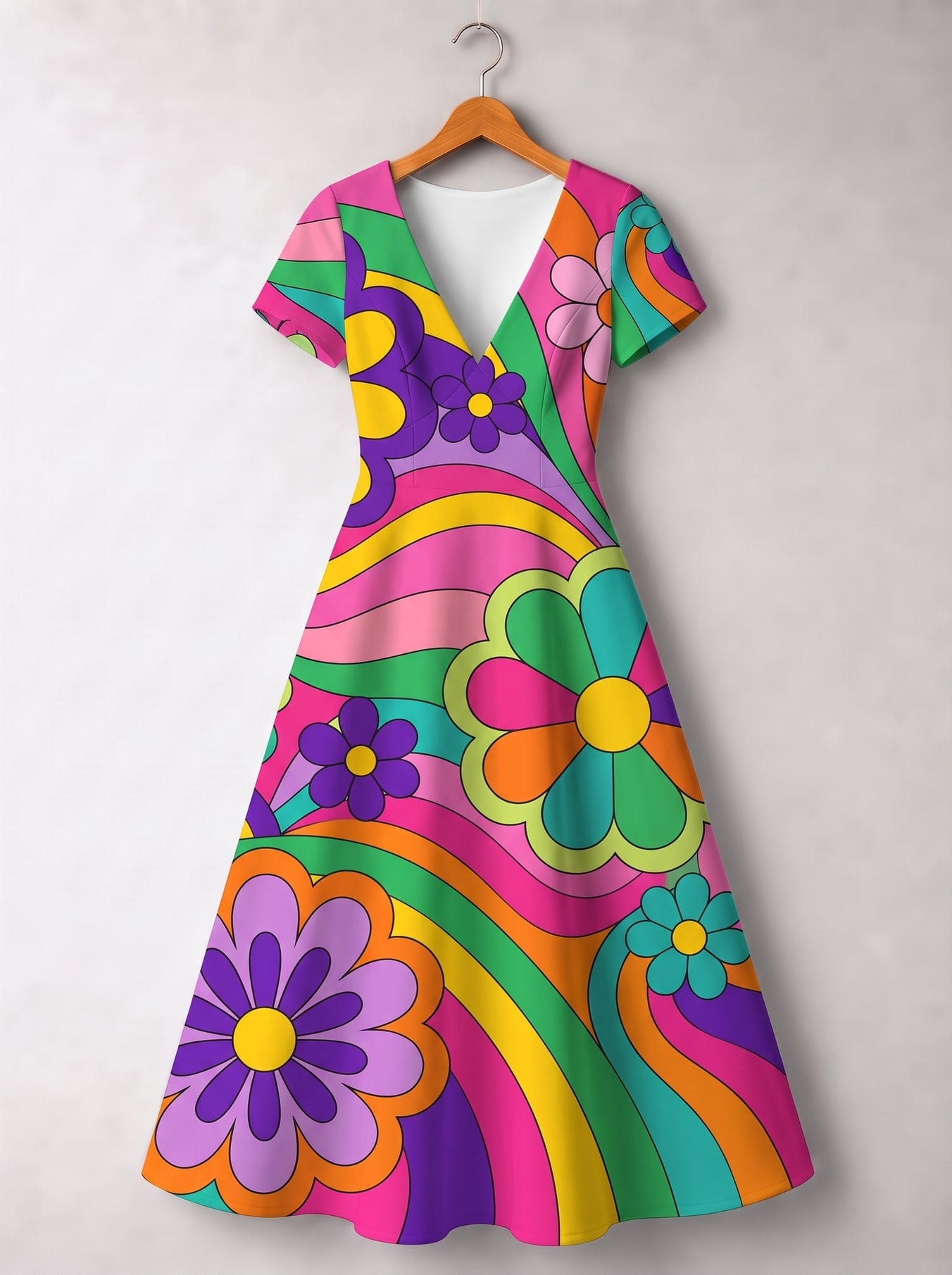 "Groovy" Short Sleeve Maxi Dress