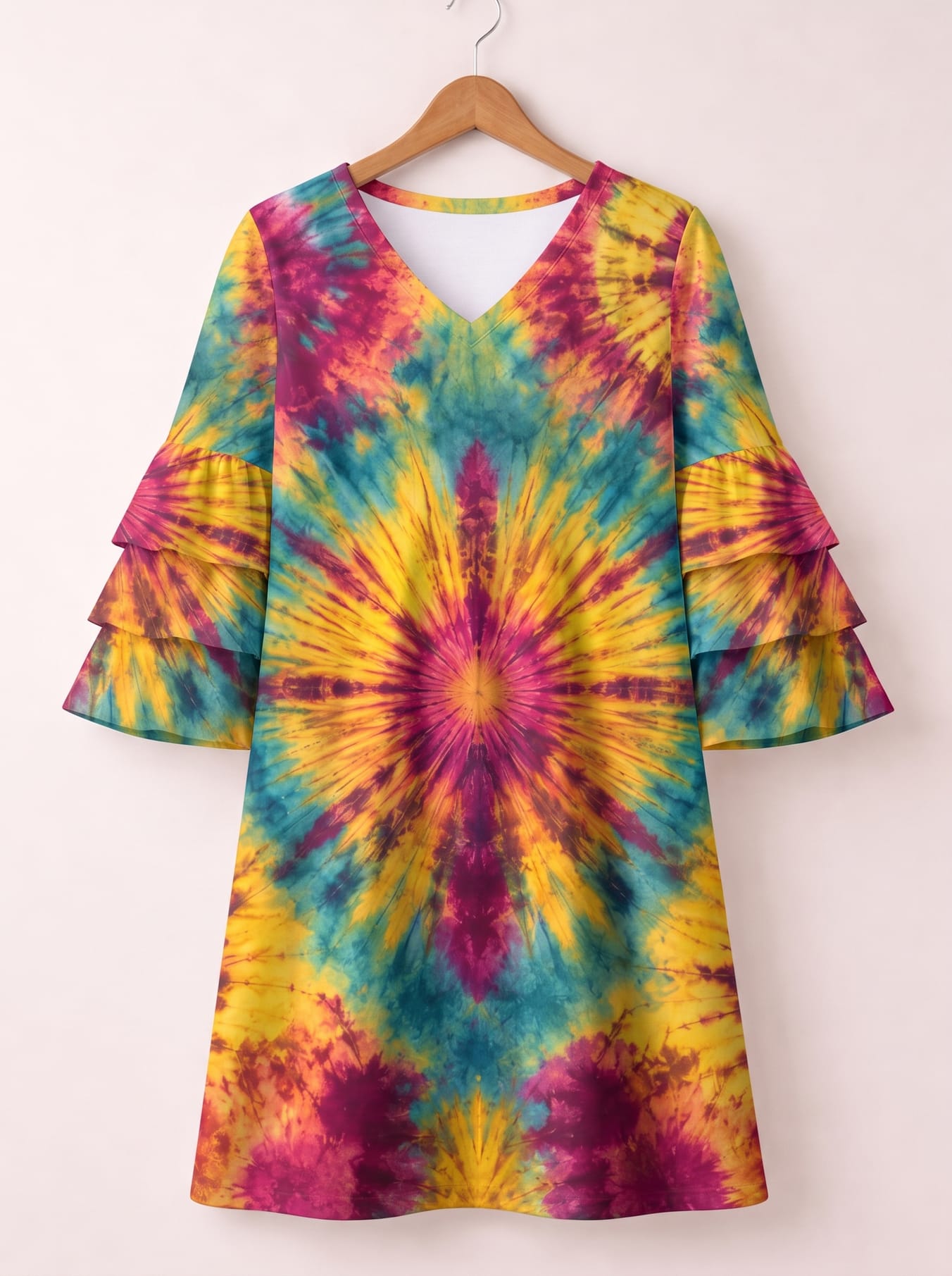 "Kaleidoscope" Stacked Ruffle Sleeve Dress