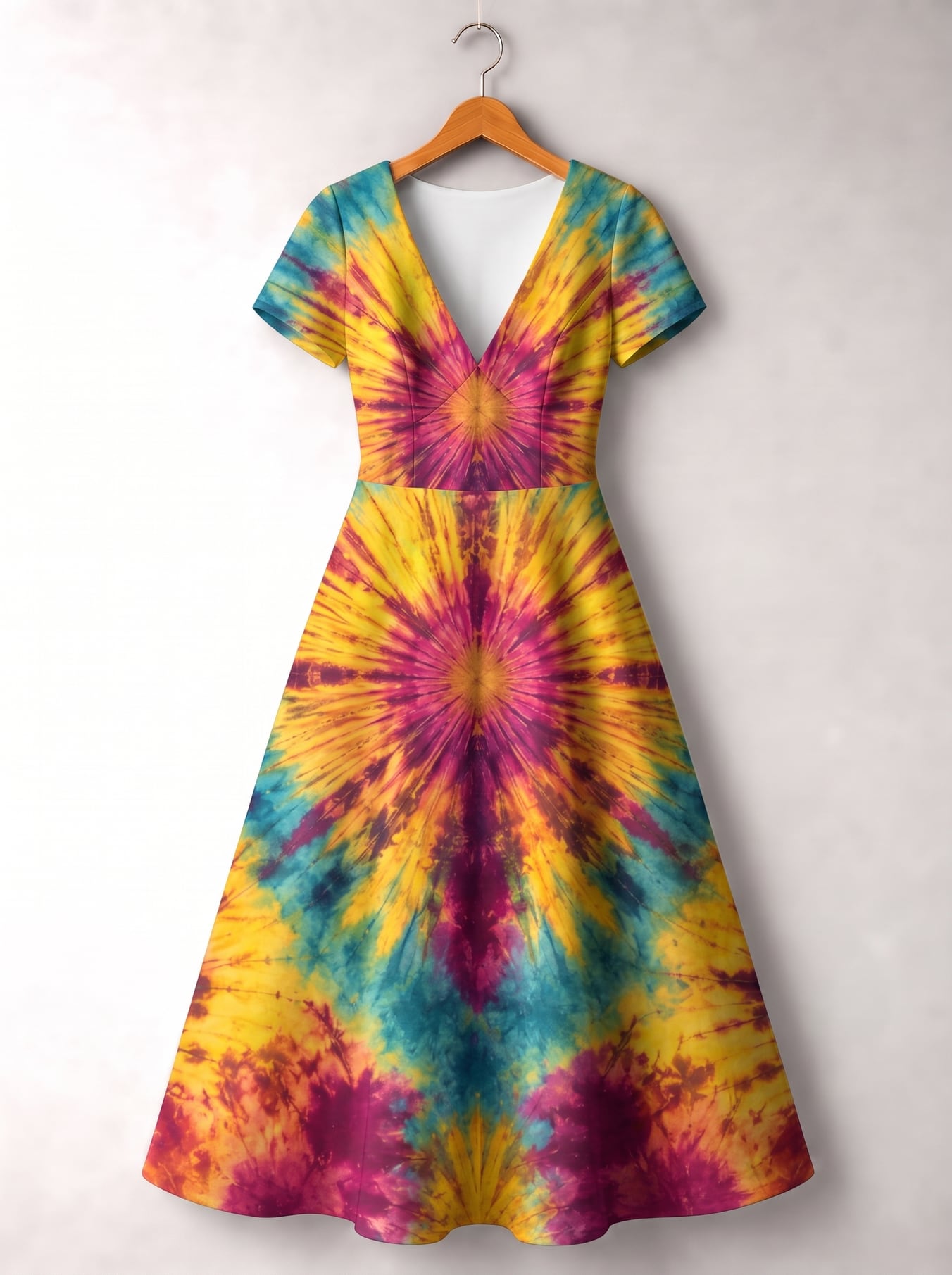 "Kaleidoscope" Short Sleeve Maxi Dress