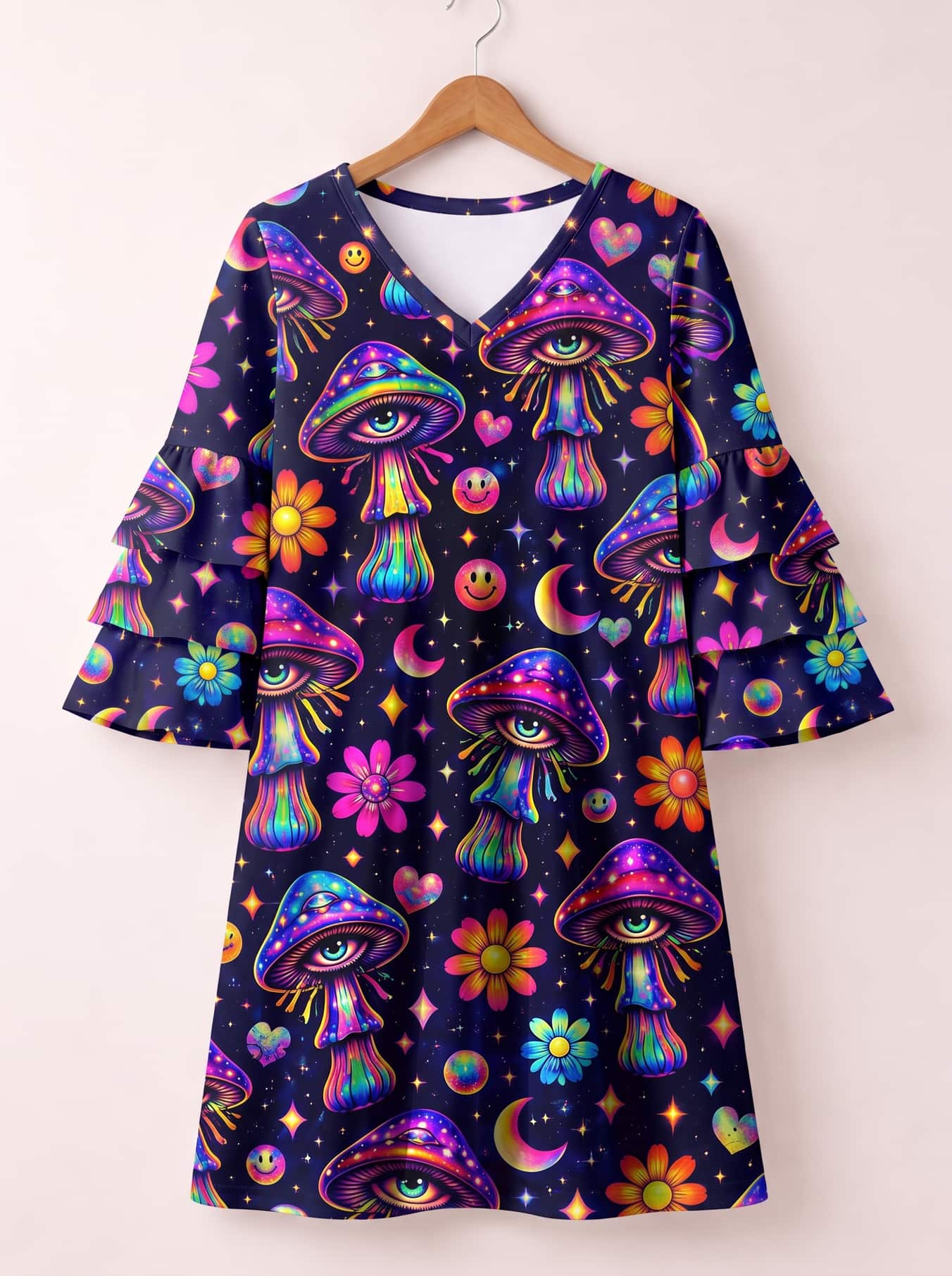 "Third Eye" Stacked Ruffle Sleeve Dress