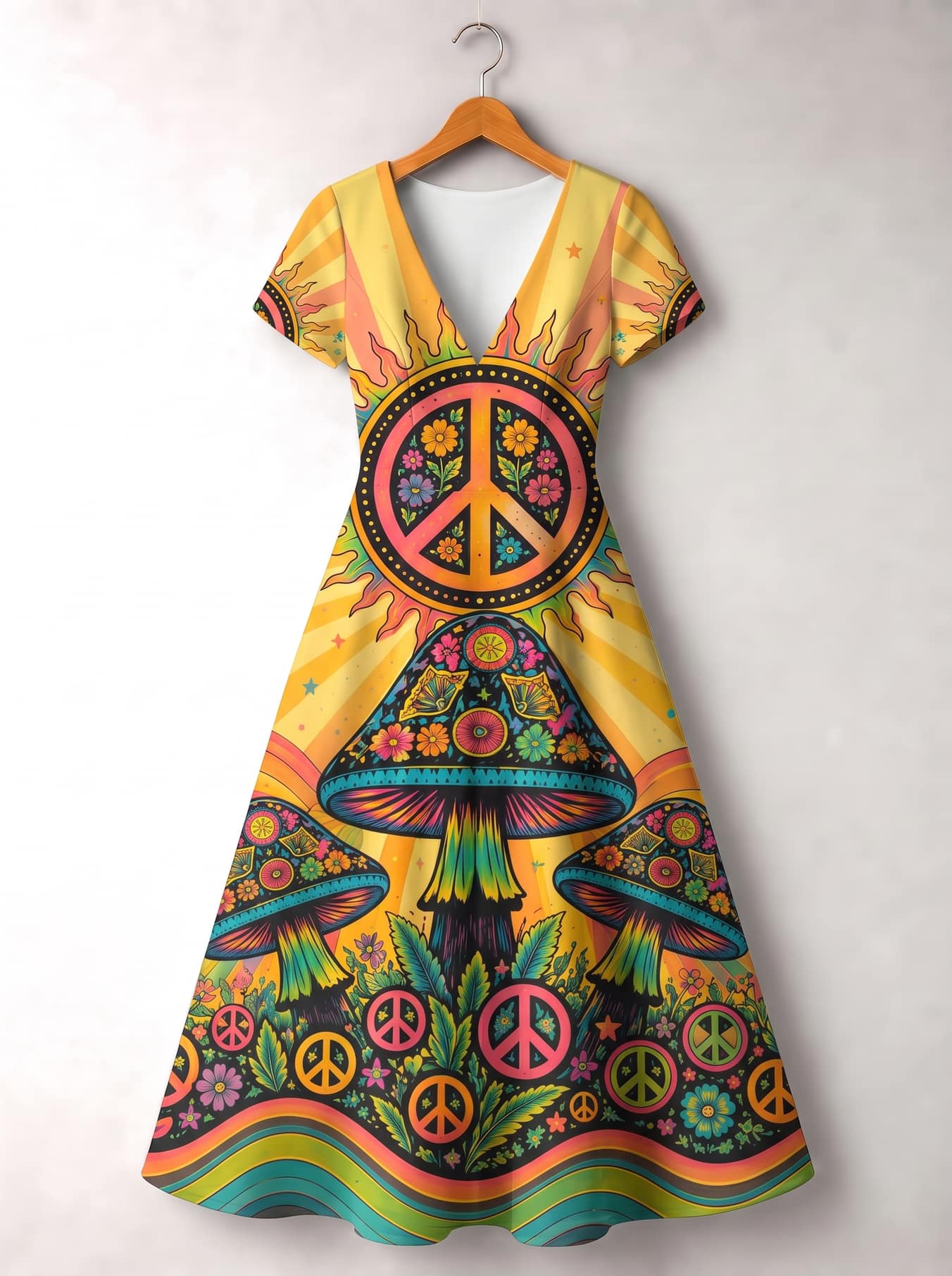 "Woodstock" Short Sleeve Maxi Dress