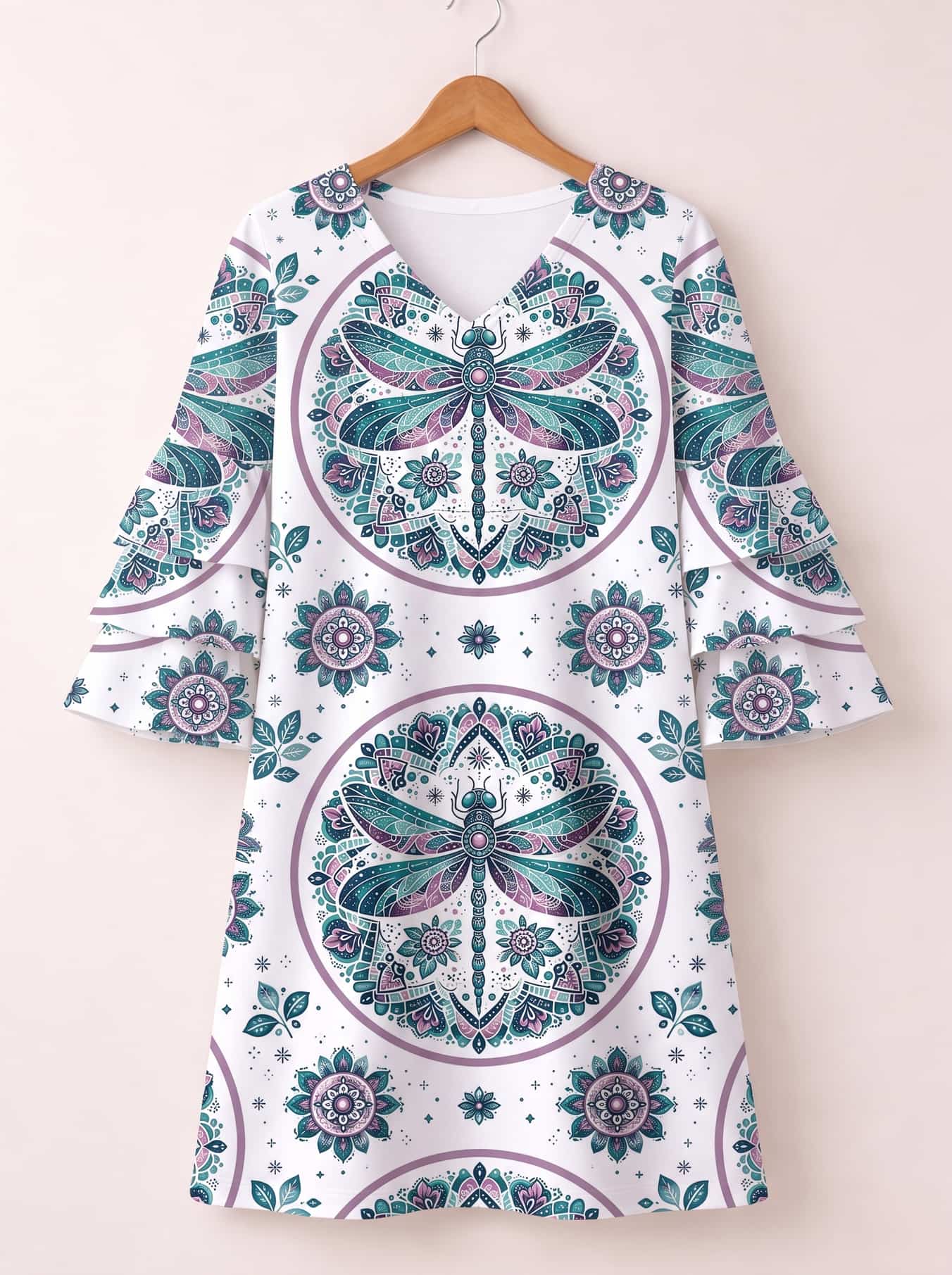 "Dragonfly" Stacked Ruffle Sleeve Dress