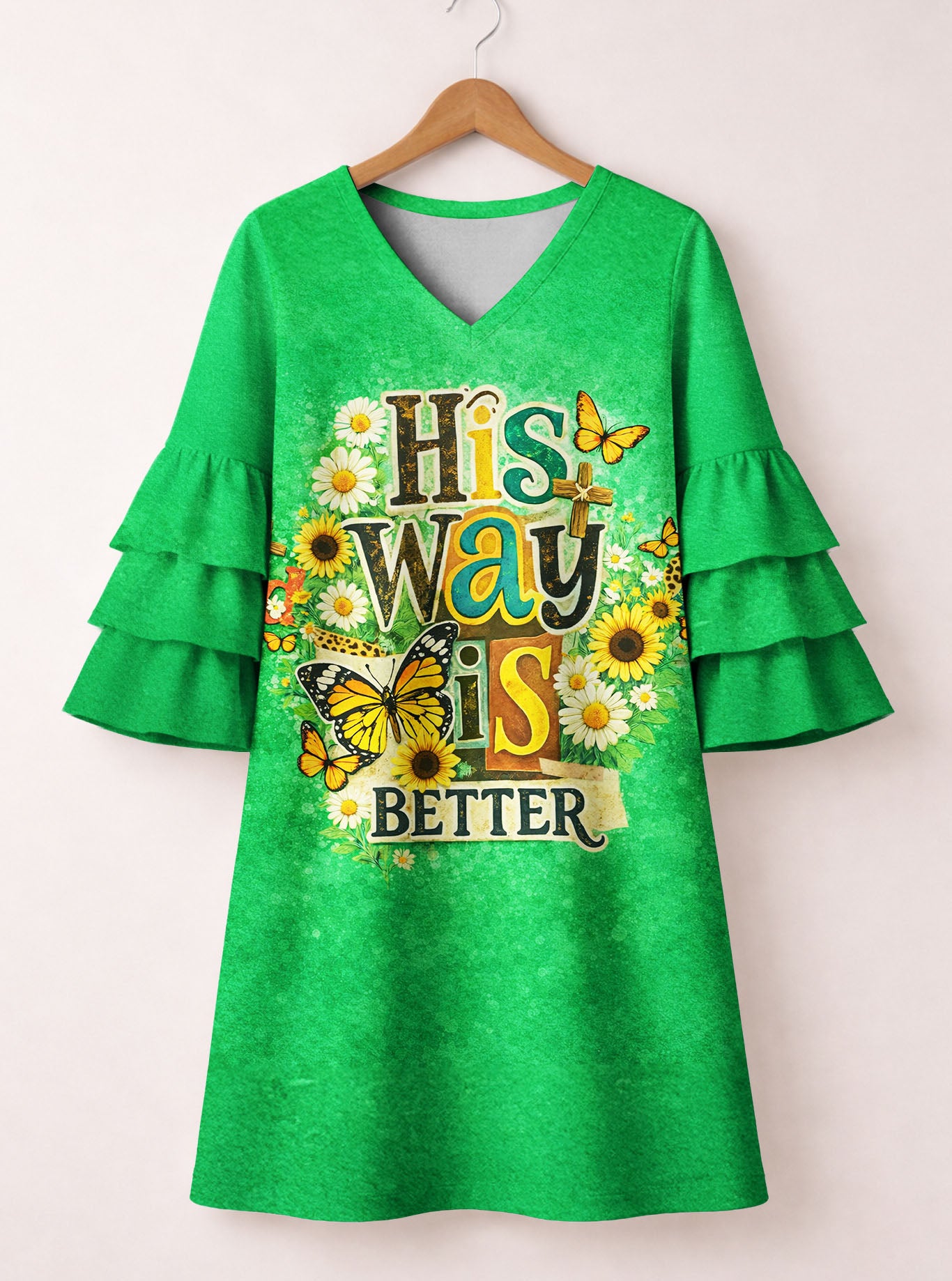 "Amen" Stacked Ruffle Sleeve Dress