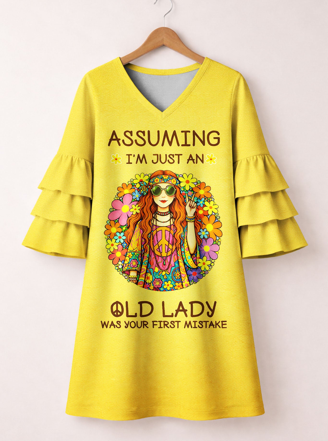 Yellow "Moxie" Stacked Ruffle Sleeve Dress