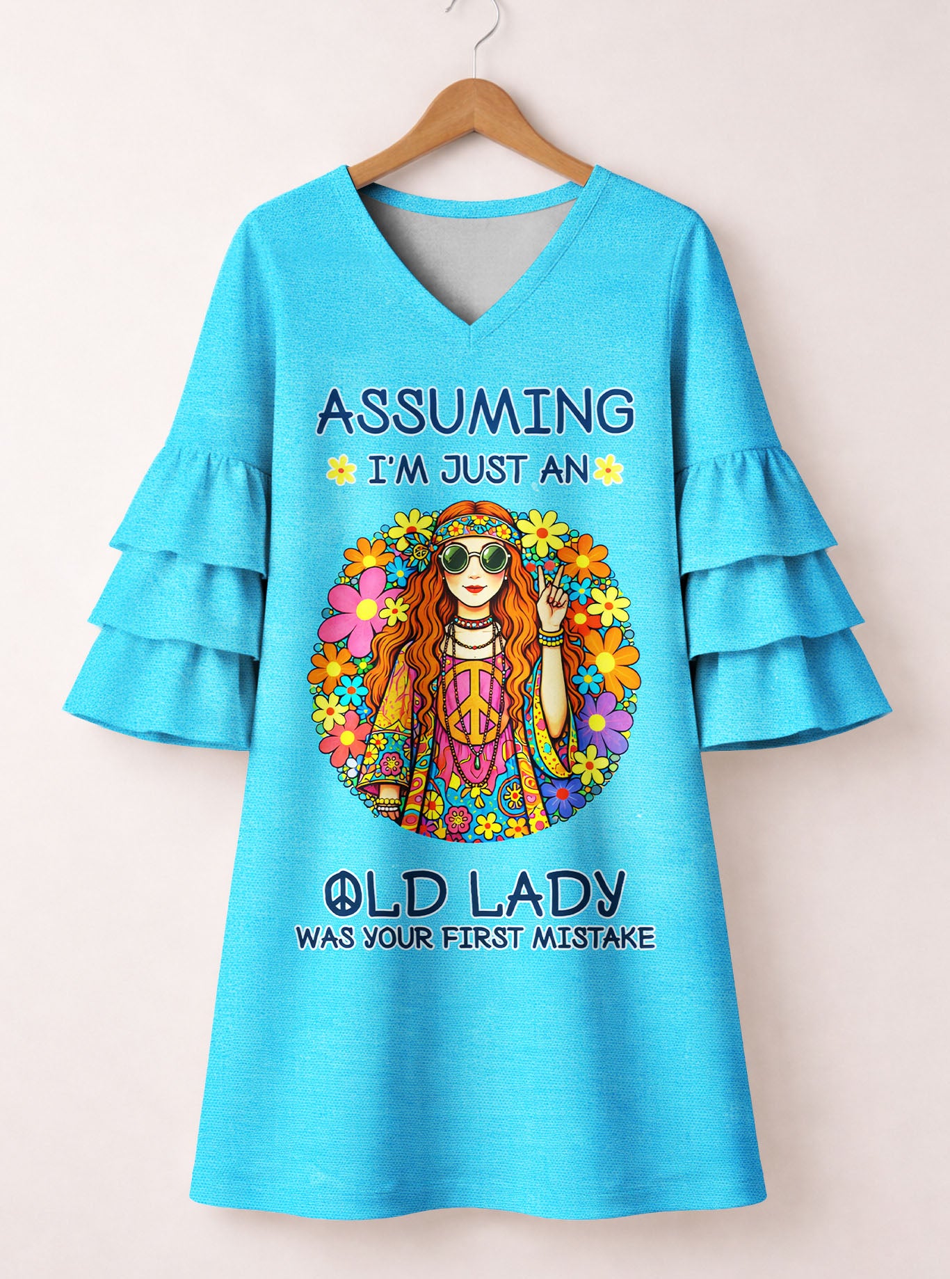 "Turquoise Moxie" Stacked Ruffle Sleeve Dress