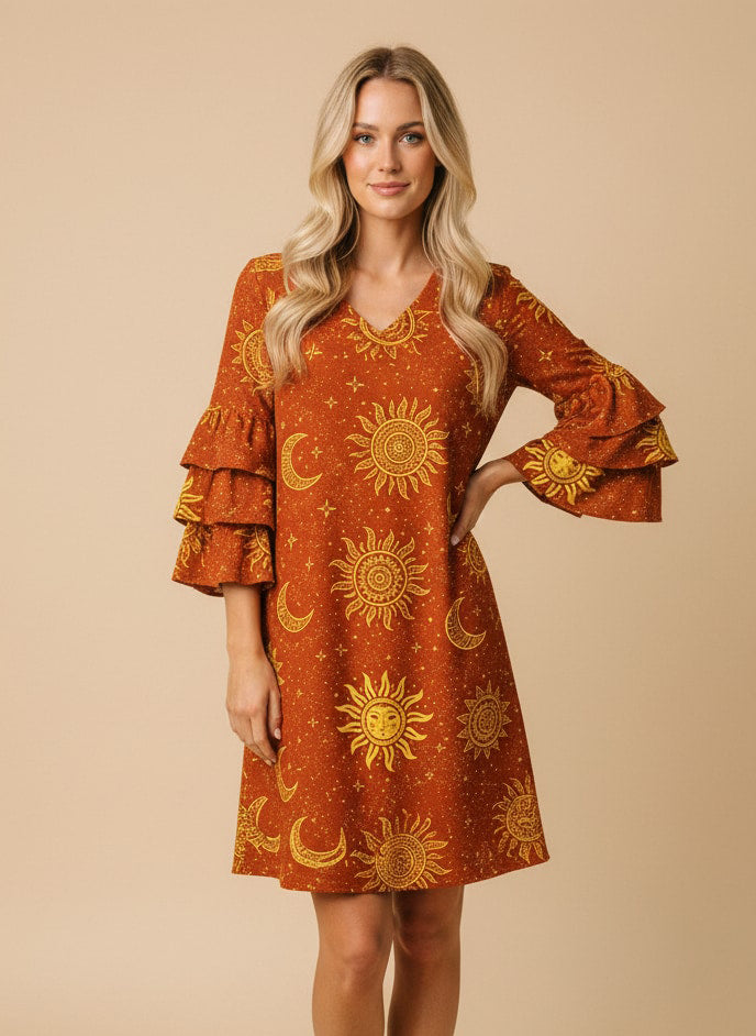 "Sienna" Stacked Ruffle Sleeve Dress