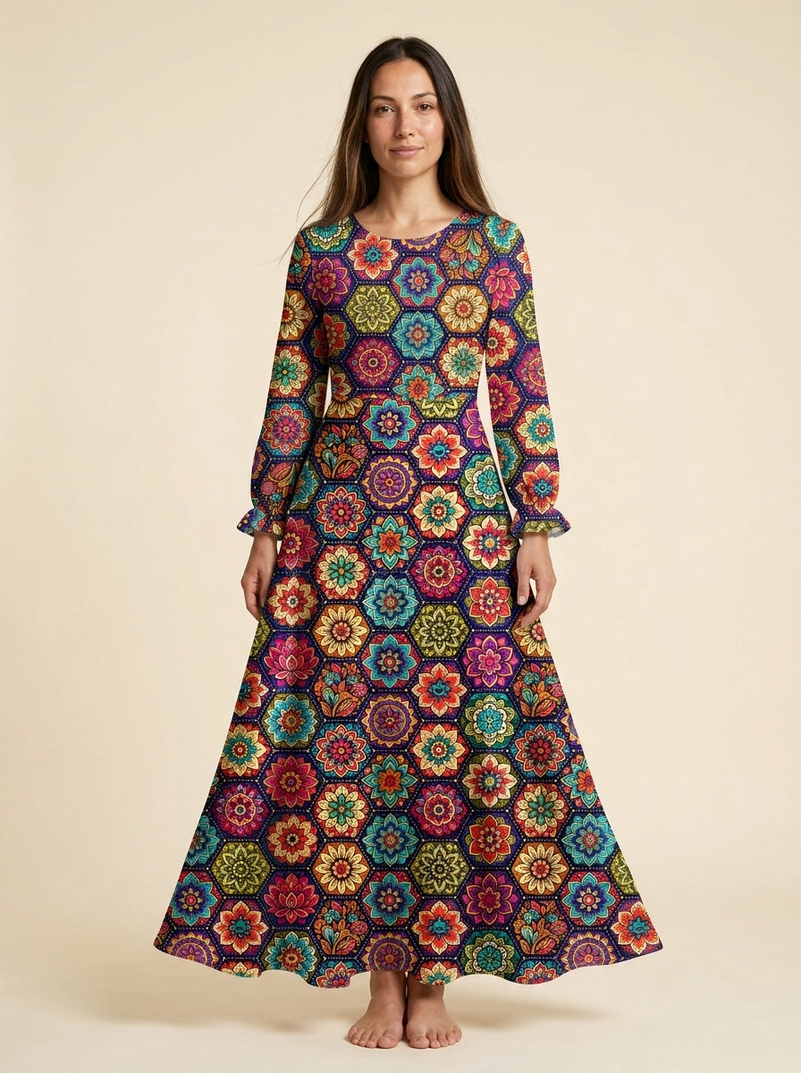 "Flower" Long Sleeve Maxi Dress