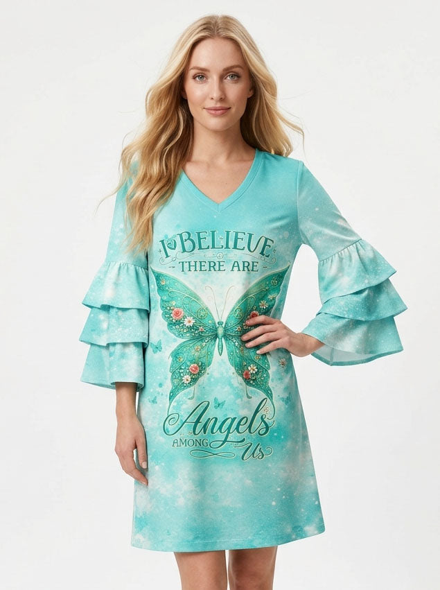 "Wisp" Stacked Ruffle Sleeve Dress