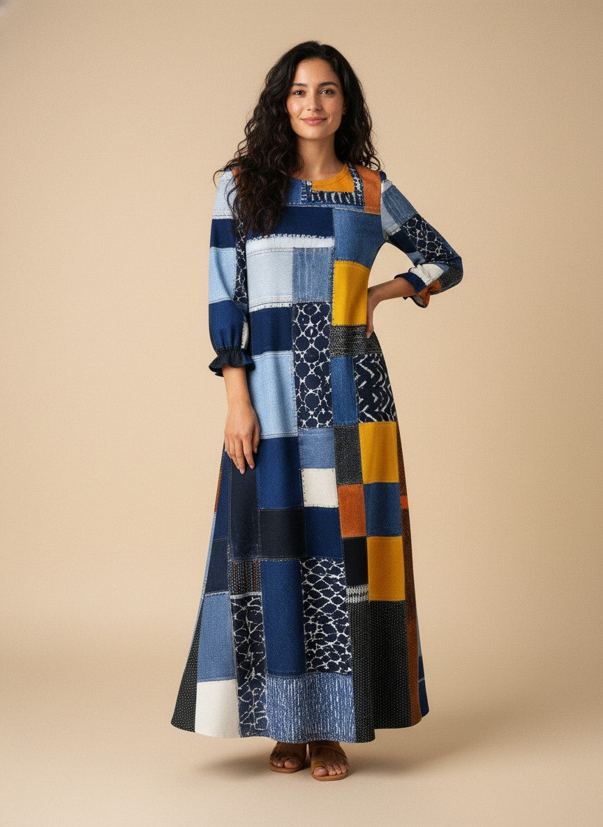 "BORO" Long Sleeve Maxi Dress