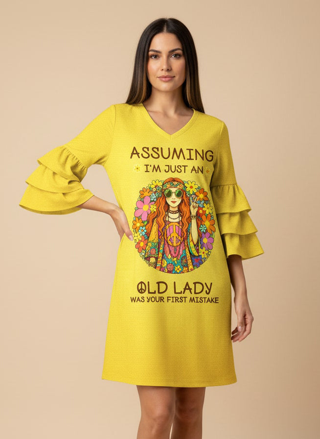 Yellow "Moxie" Stacked Ruffle Sleeve Dress