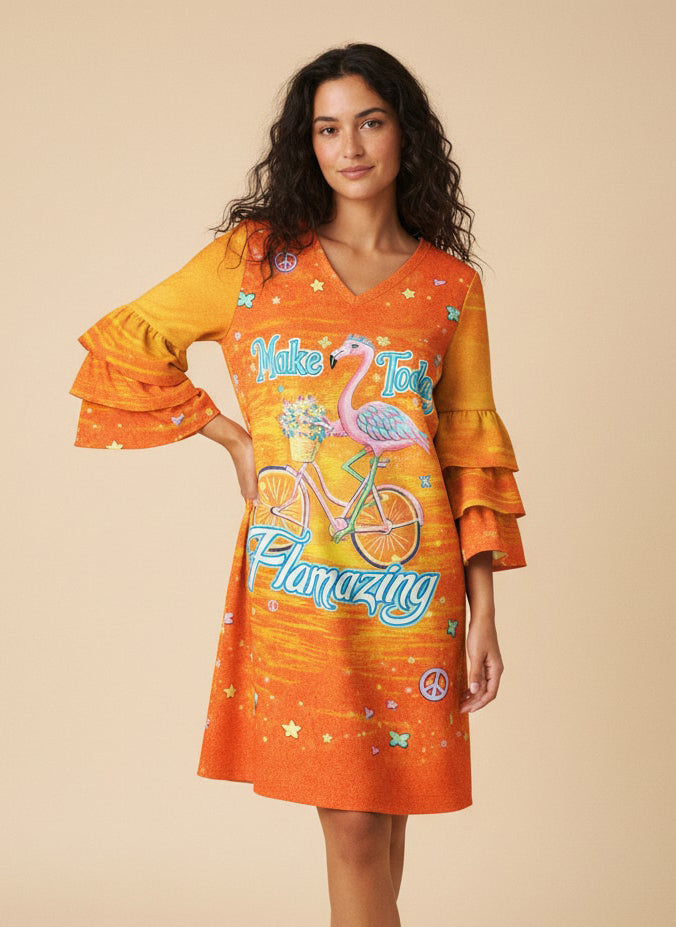"Zesty" Stacked Ruffle Sleeve Dress
