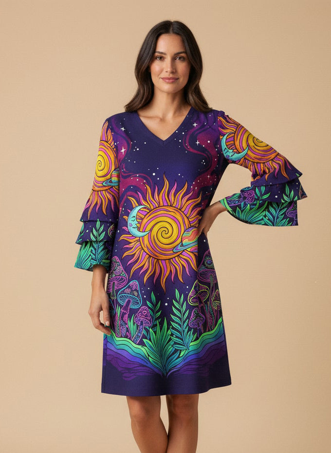 "Trance" Stacked Ruffle Sleeve Dress