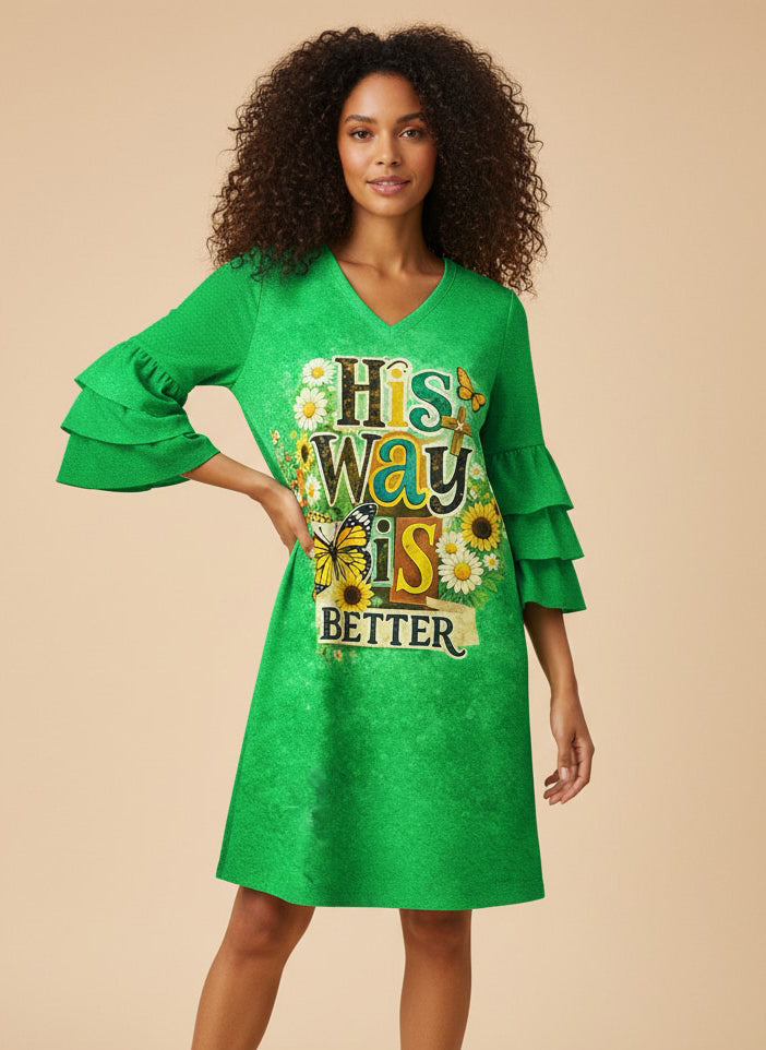 "Amen" Stacked Ruffle Sleeve Dress