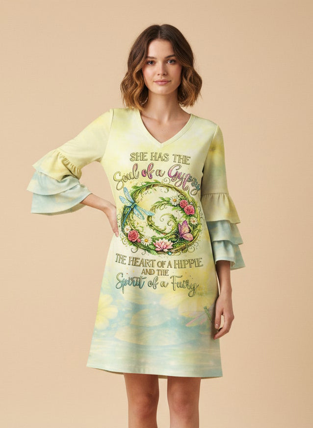 "Sprite" Stacked Ruffle Sleeve Dress