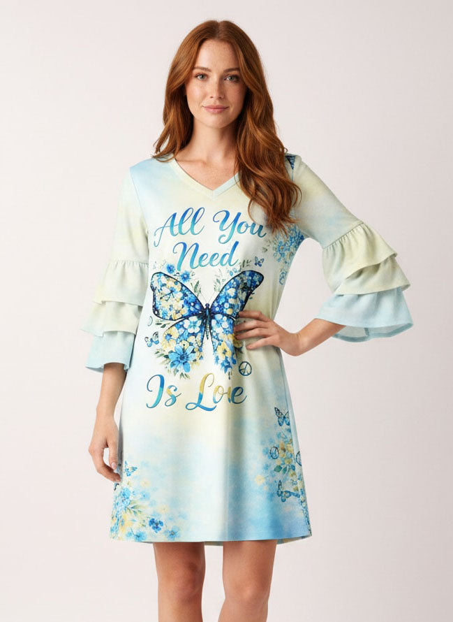 "Petal" Stacked Ruffle Sleeve Dress