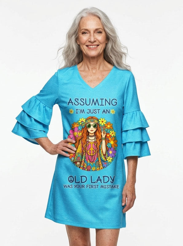 "Turquoise Moxie" Stacked Ruffle Sleeve Dress