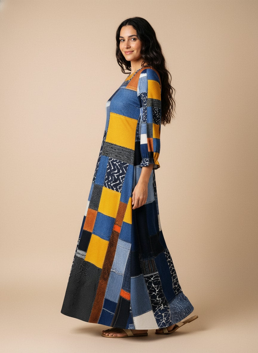 "BORO" Long Sleeve Maxi Dress
