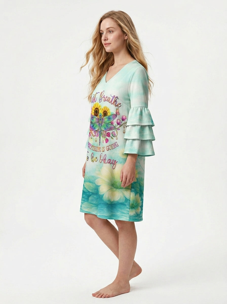 "Exhale" Stacked Ruffle Sleeve Dress