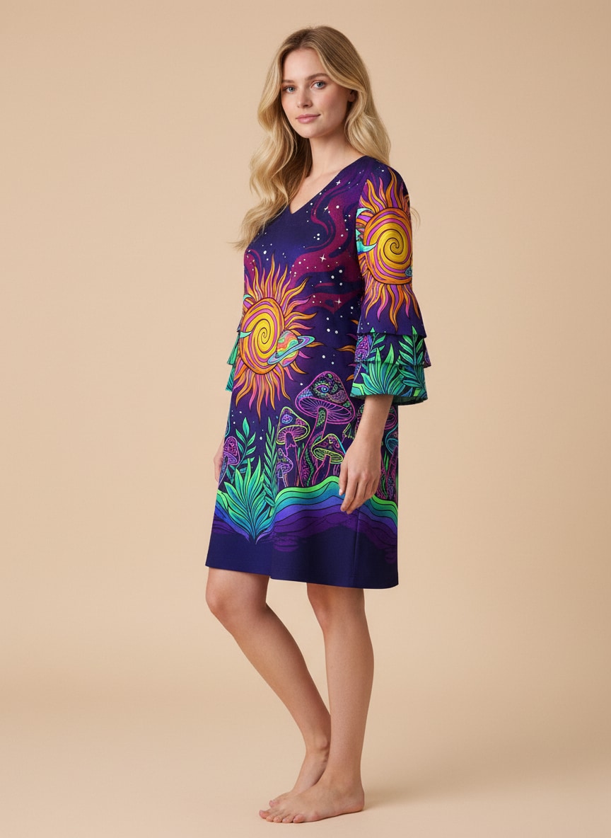 "Trance" Stacked Ruffle Sleeve Dress