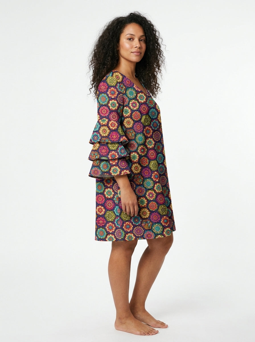 "Flower" Stacked Ruffle Sleeve Dress