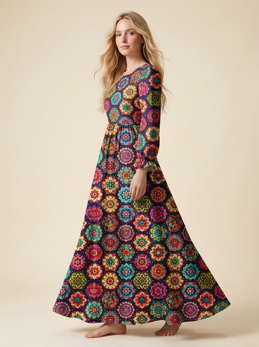 "Flower" Long Sleeve Maxi Dress