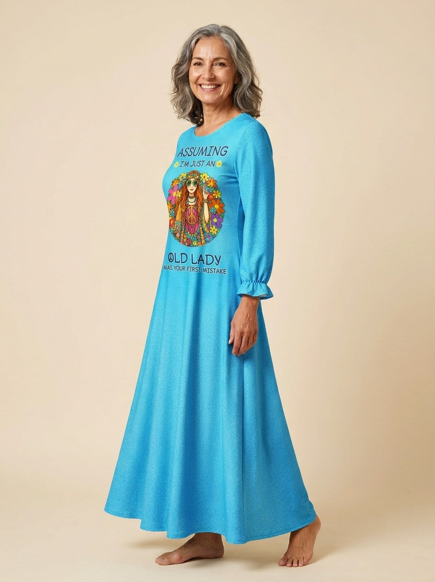 Turquoise "Moxie" Long Sleeve Maxi Dress