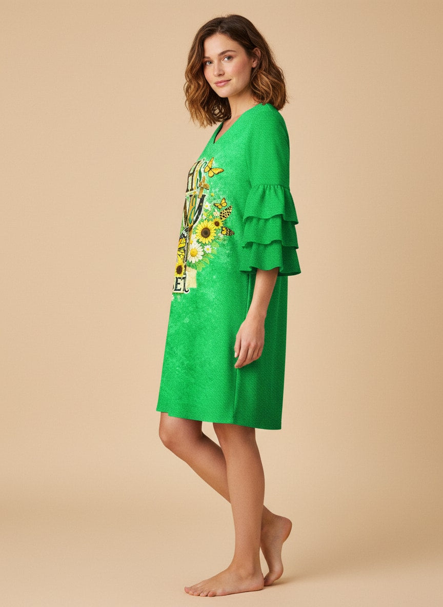 "Amen" Stacked Ruffle Sleeve Dress