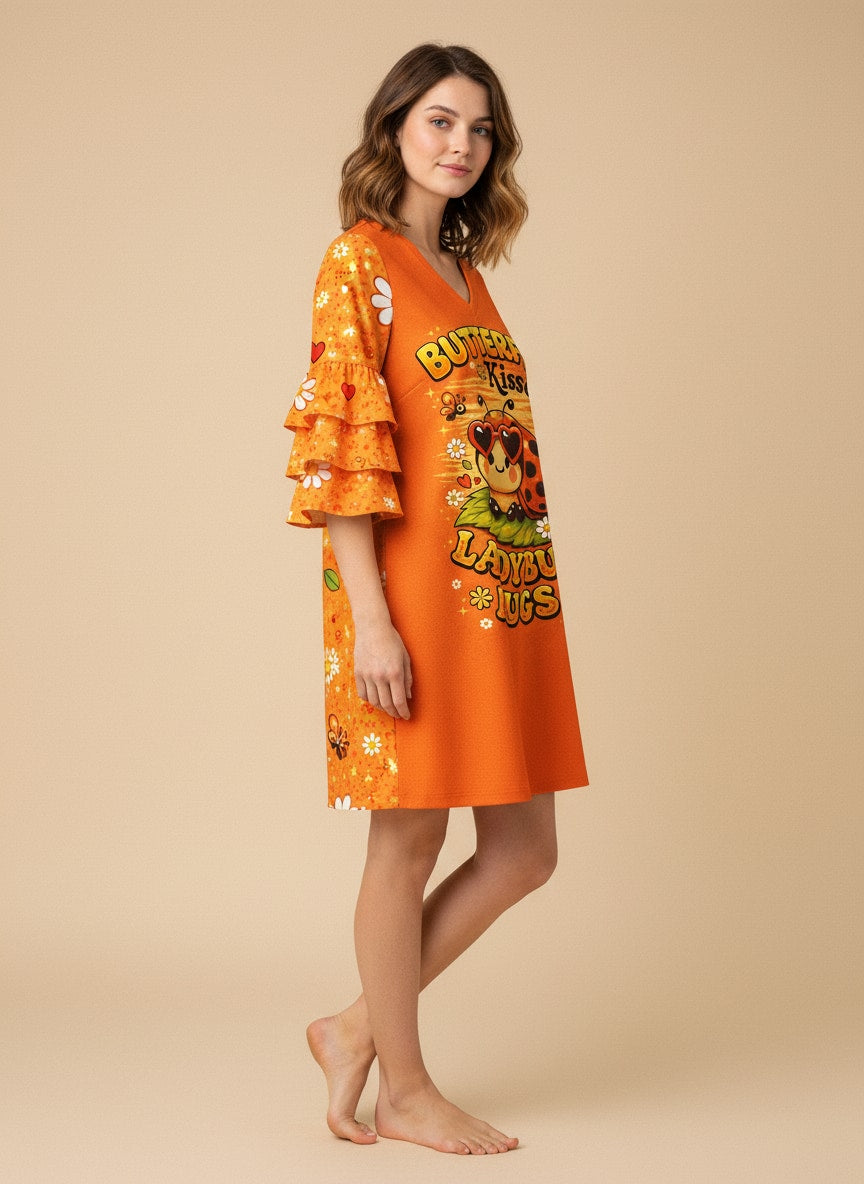"Dottie" Stacked Ruffle Sleeve Dress