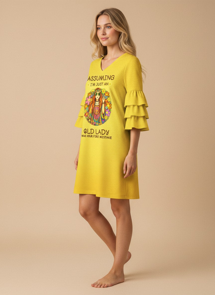 Yellow "Moxie" Stacked Ruffle Sleeve Dress