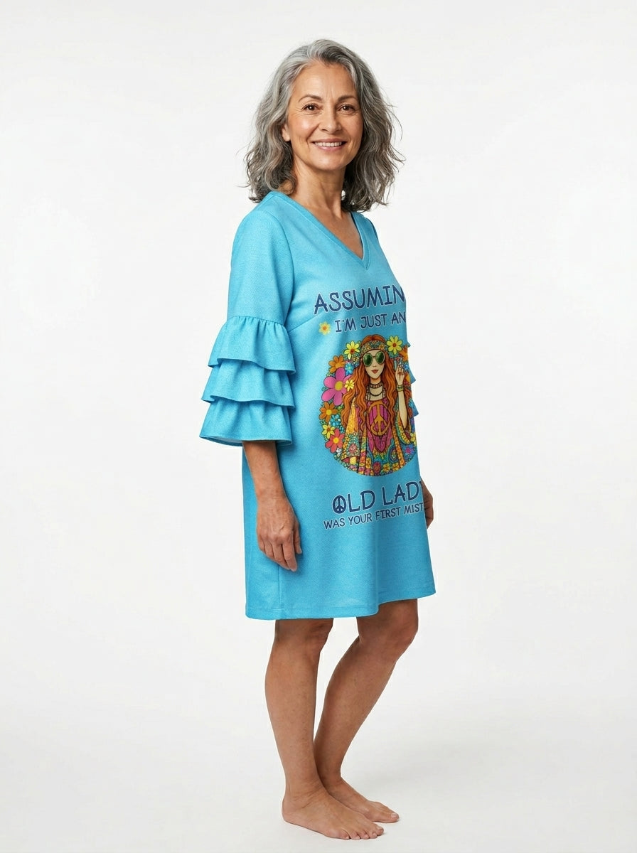 "Turquoise Moxie" Stacked Ruffle Sleeve Dress