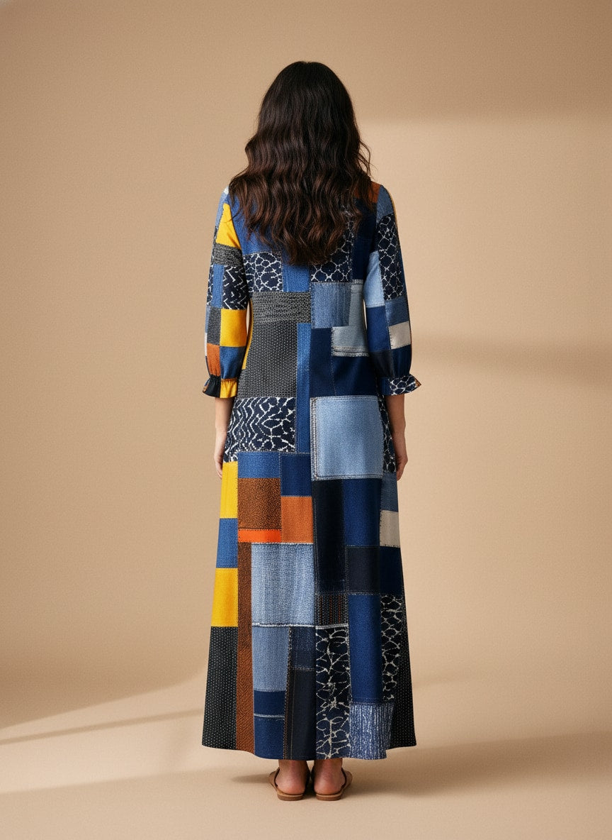 "BORO" Long Sleeve Maxi Dress