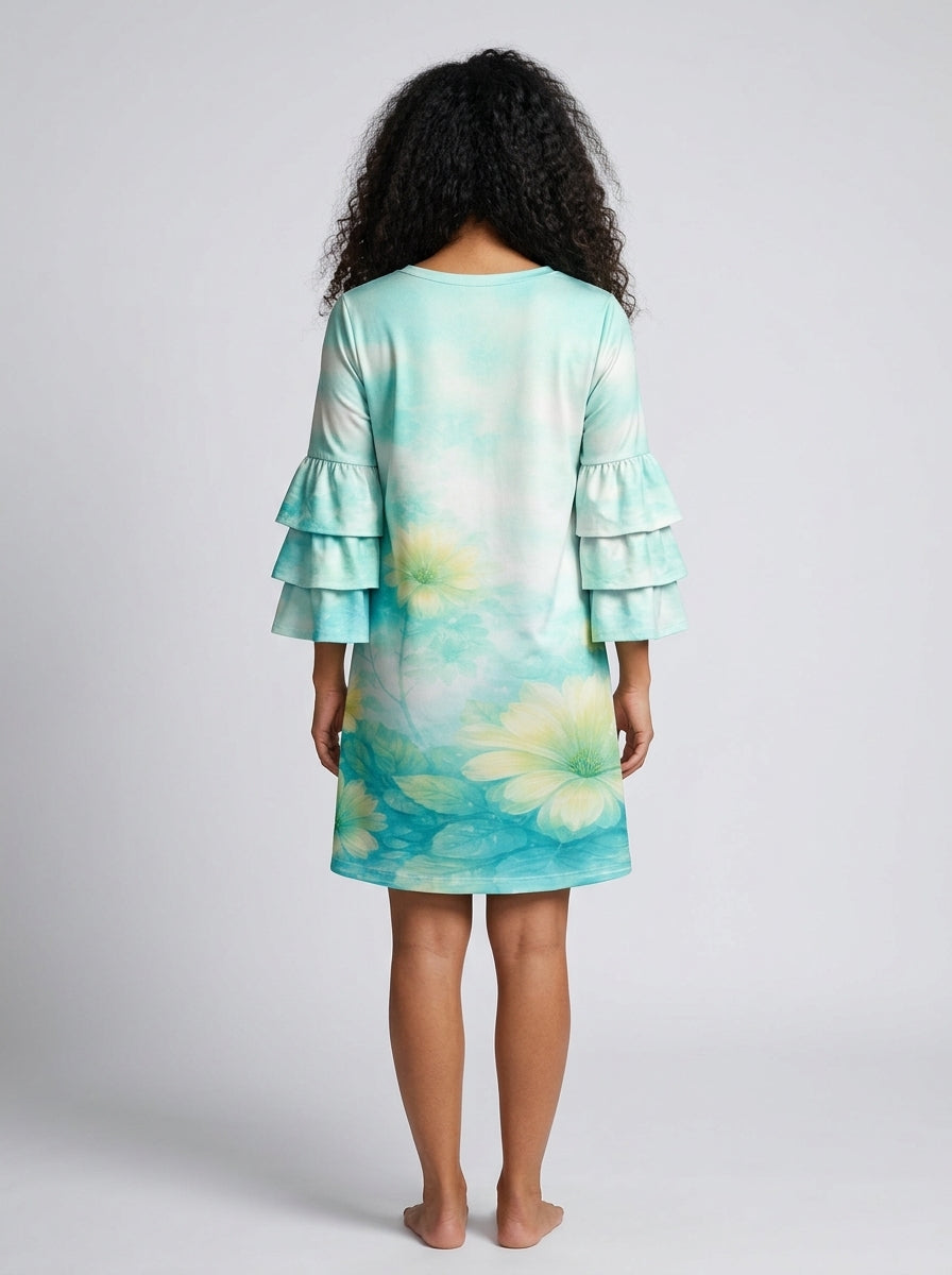 "Exhale" Stacked Ruffle Sleeve Dress