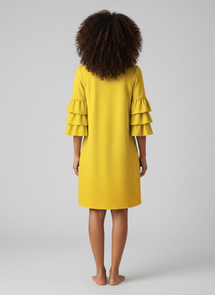 Yellow "Moxie" Stacked Ruffle Sleeve Dress