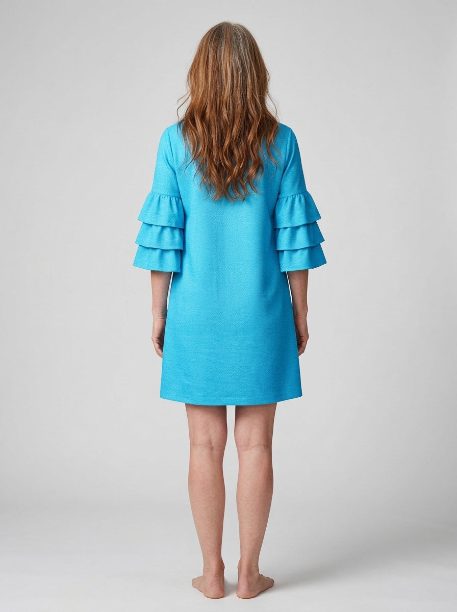 "Turquoise Moxie" Stacked Ruffle Sleeve Dress
