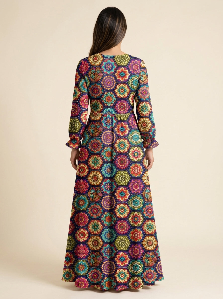 "Flower" Long Sleeve Maxi Dress