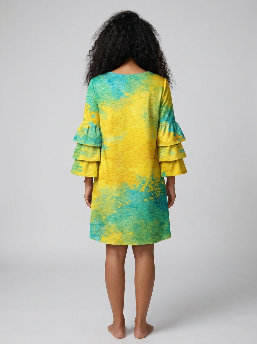 "Howdy" Stacked Ruffle Sleeve Dress