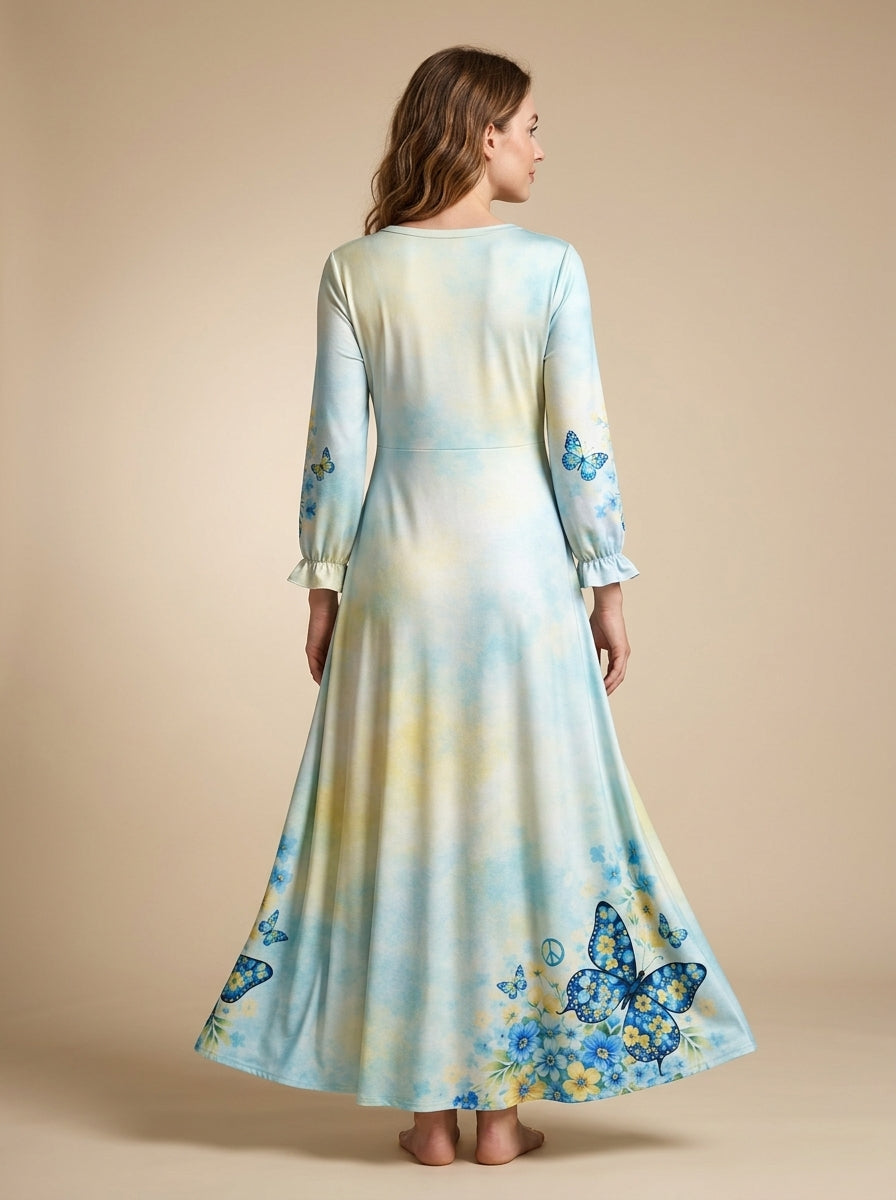 "Petal" Long Sleeve Maxi Dress
