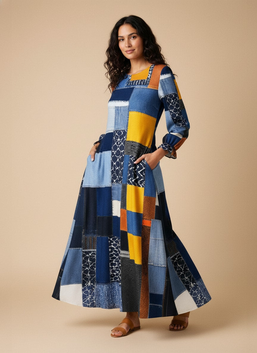 "BORO" Long Sleeve Maxi Dress